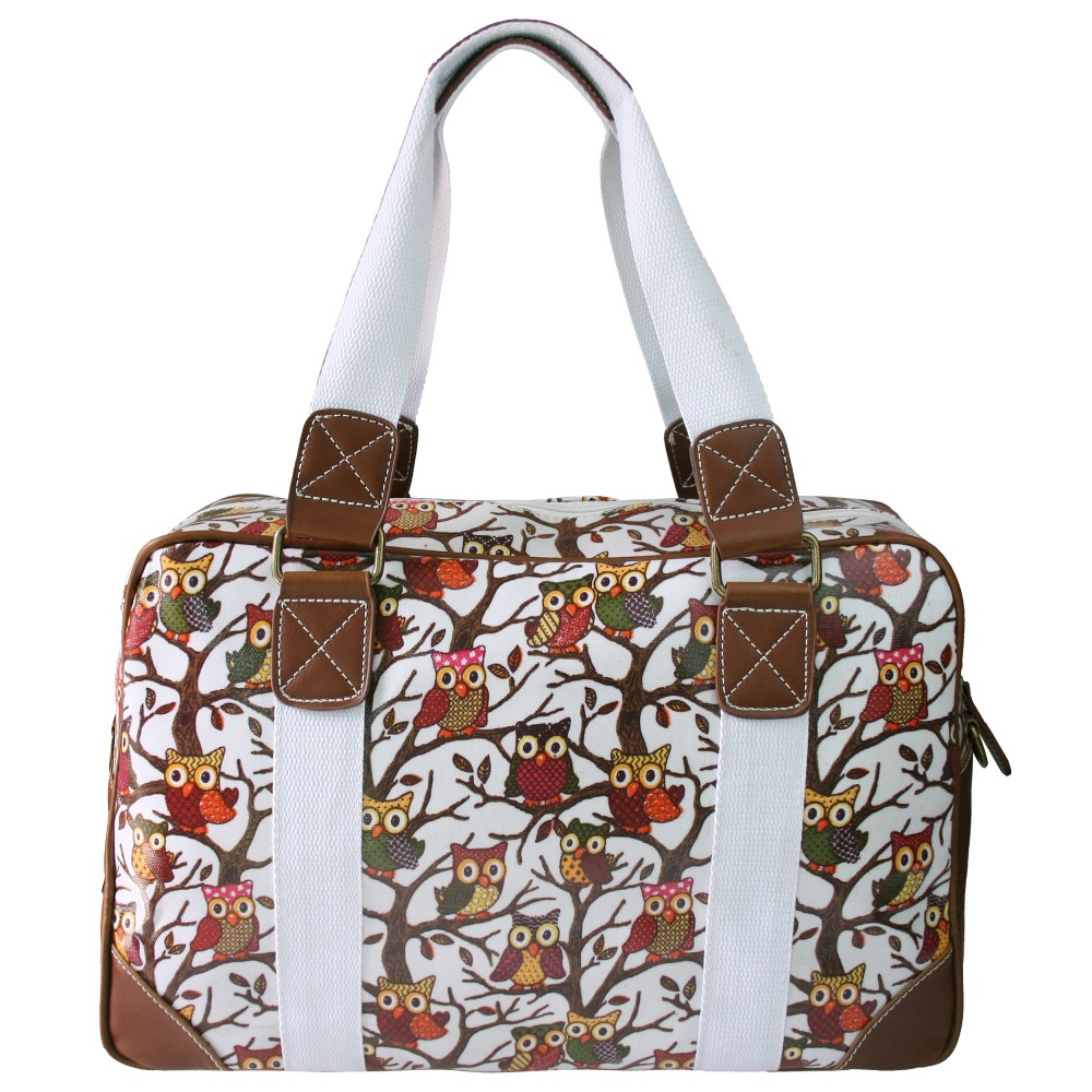 L1106W Miss Lulu Oilcloth Travel Bag Owl White